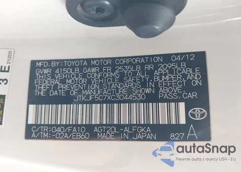 2012 Scion Tc from USA, damaged, VIN JTKJF5C7XC3044530